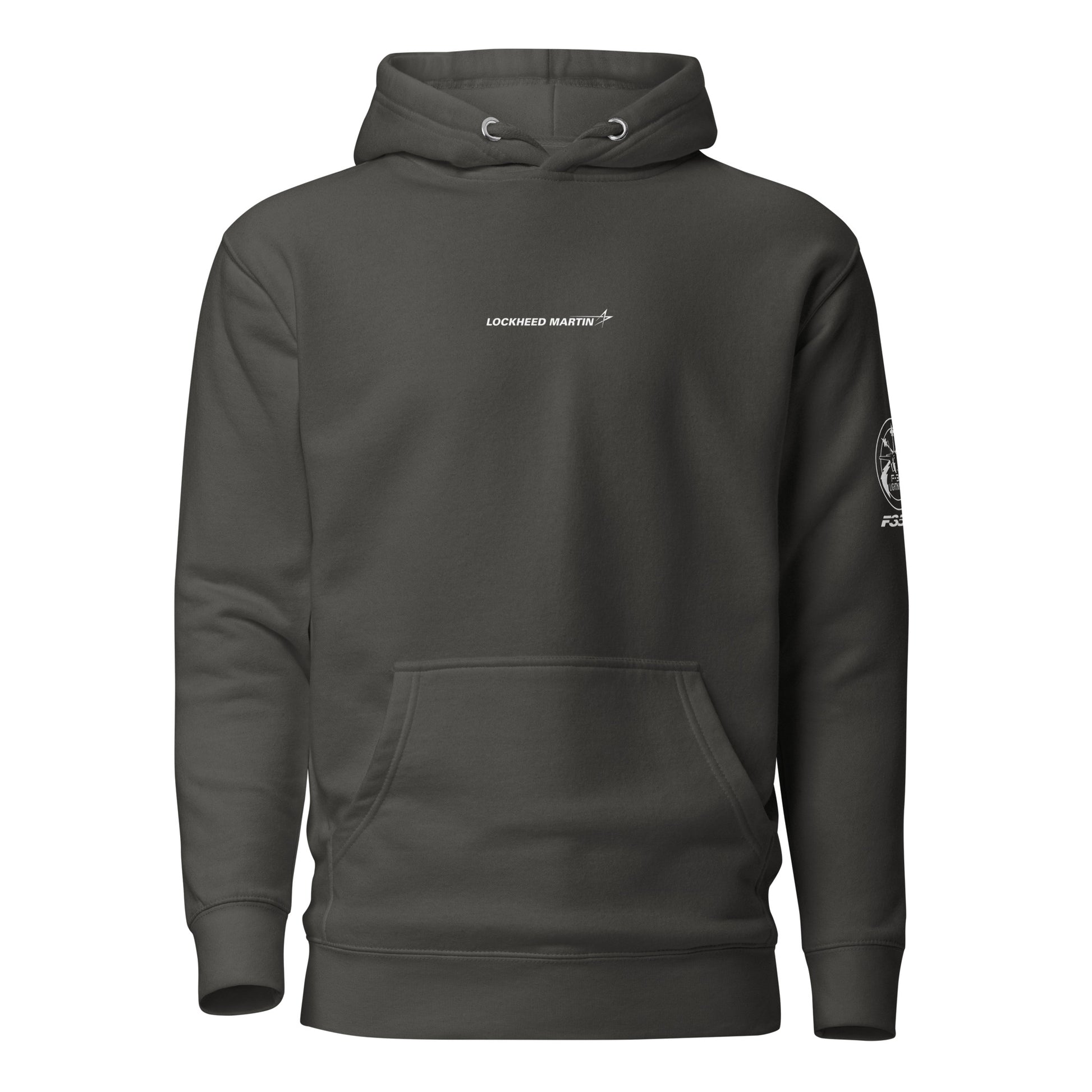 Hand-drawn schematic of the LOCKHEED MARTIN F-35C LIGHTNING II printed on a unisex hoodie.