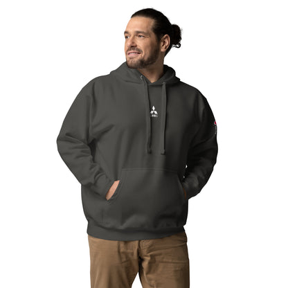 Hand-drawn schematic of the Mitsubishi F-15J Eagle 305th Tactical Fighter Squadron 50 Years Anniversary livery on a unisex hoodie.