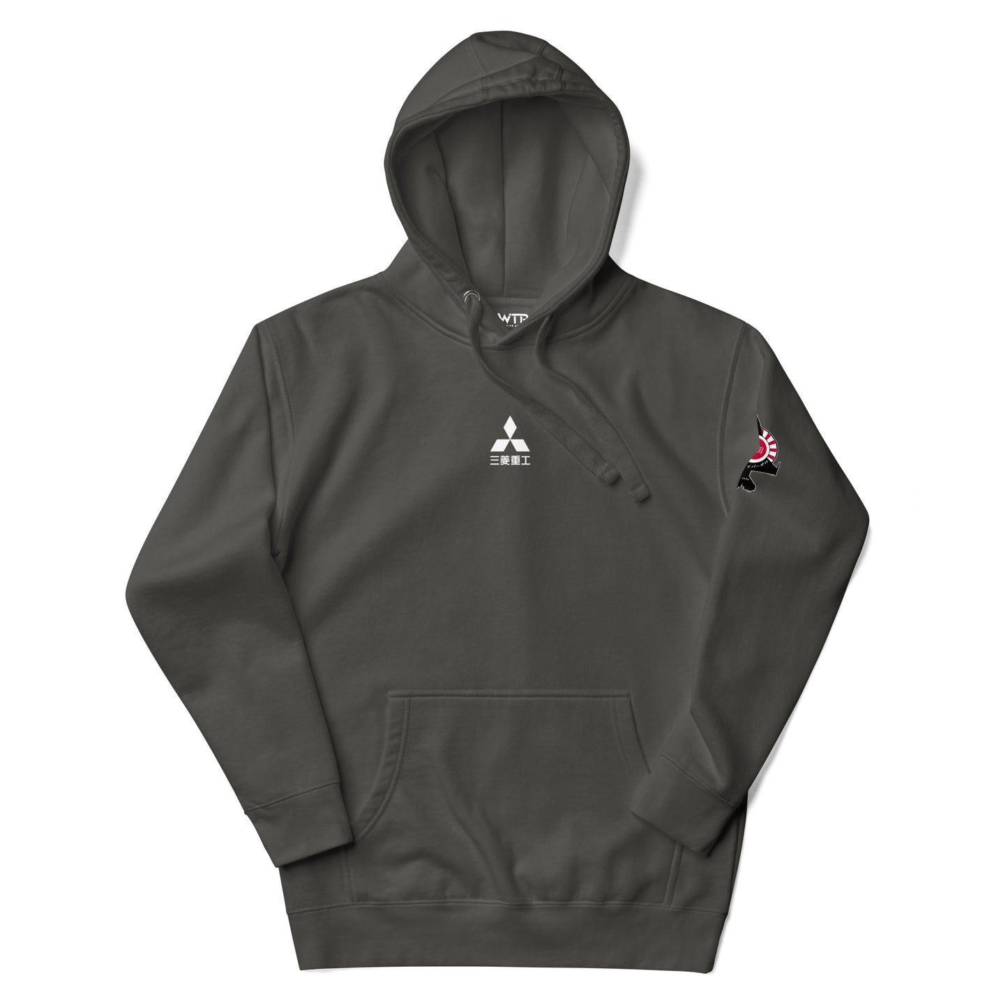 Hand-drawn schematic of the Mitsubishi F-2A Viper Zero in Maritime Blue Camouflage livery printed on a comfortable unisex hoodie.