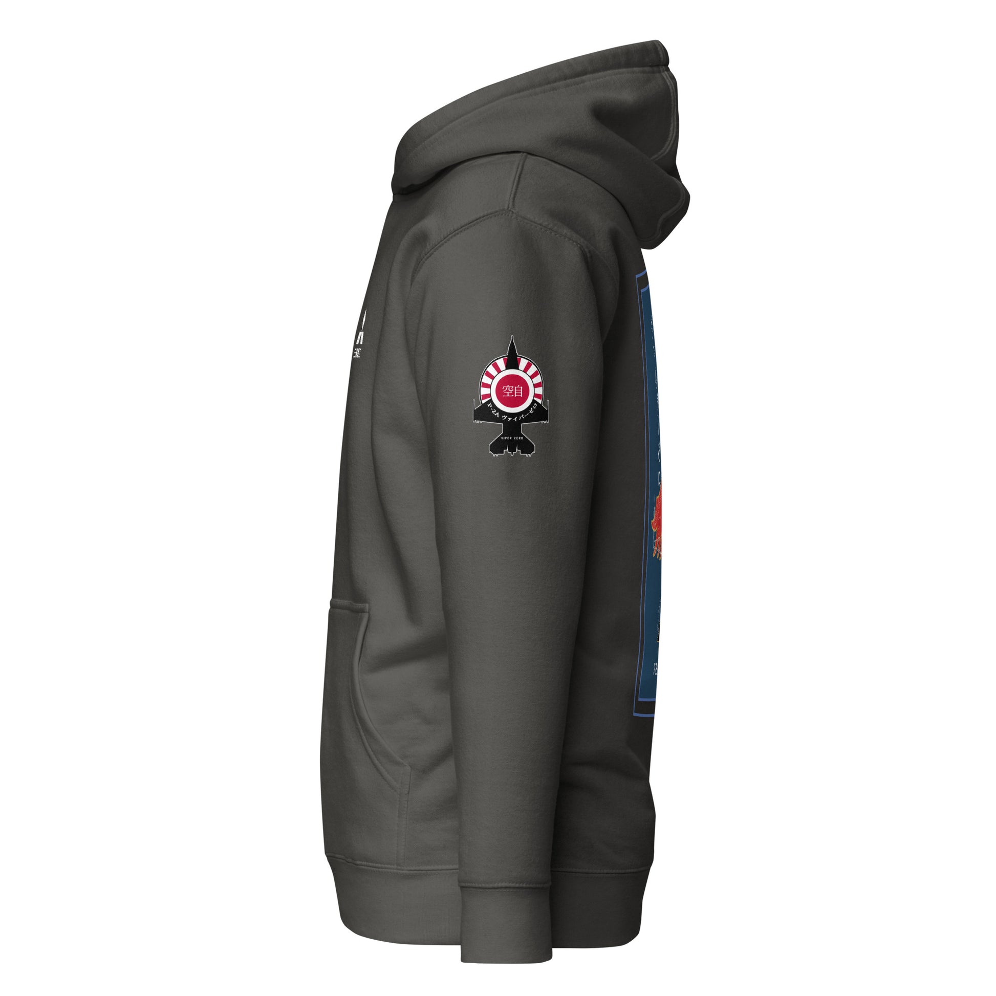 Hand-drawn schematic of the Mitsubishi F-2A Viper Zero Yatagarasu 60th Anniversary 6th Fighter Squadron livery on a unisex hoodie.