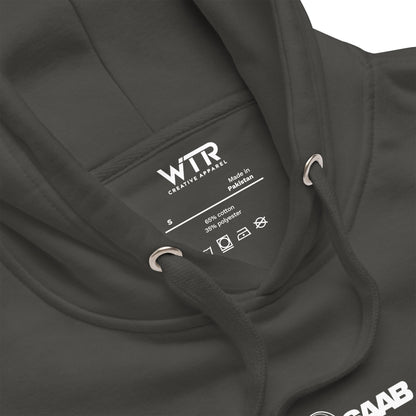 Hand-drawn schematic of the SAAB JAS 39 GRIPEN printed on a unisex hoodie.