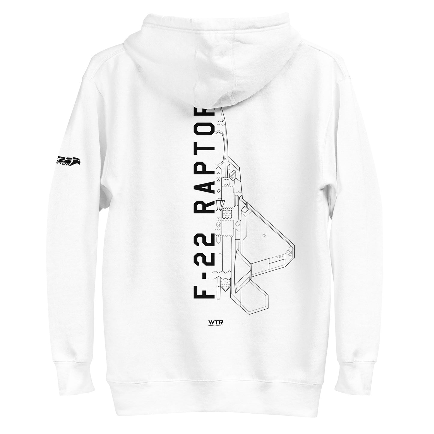LOCKHEED MARTIN F-22 RAPTOR SCHEMATIC — hand-drawn UNISEX HOODIE artwork.