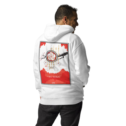 Hand-drawn schematic of the Mitsubishi F-15J Eagle 305th Tactical Fighter Squadron 40 Years Anniversary livery on a unisex hoodie.
