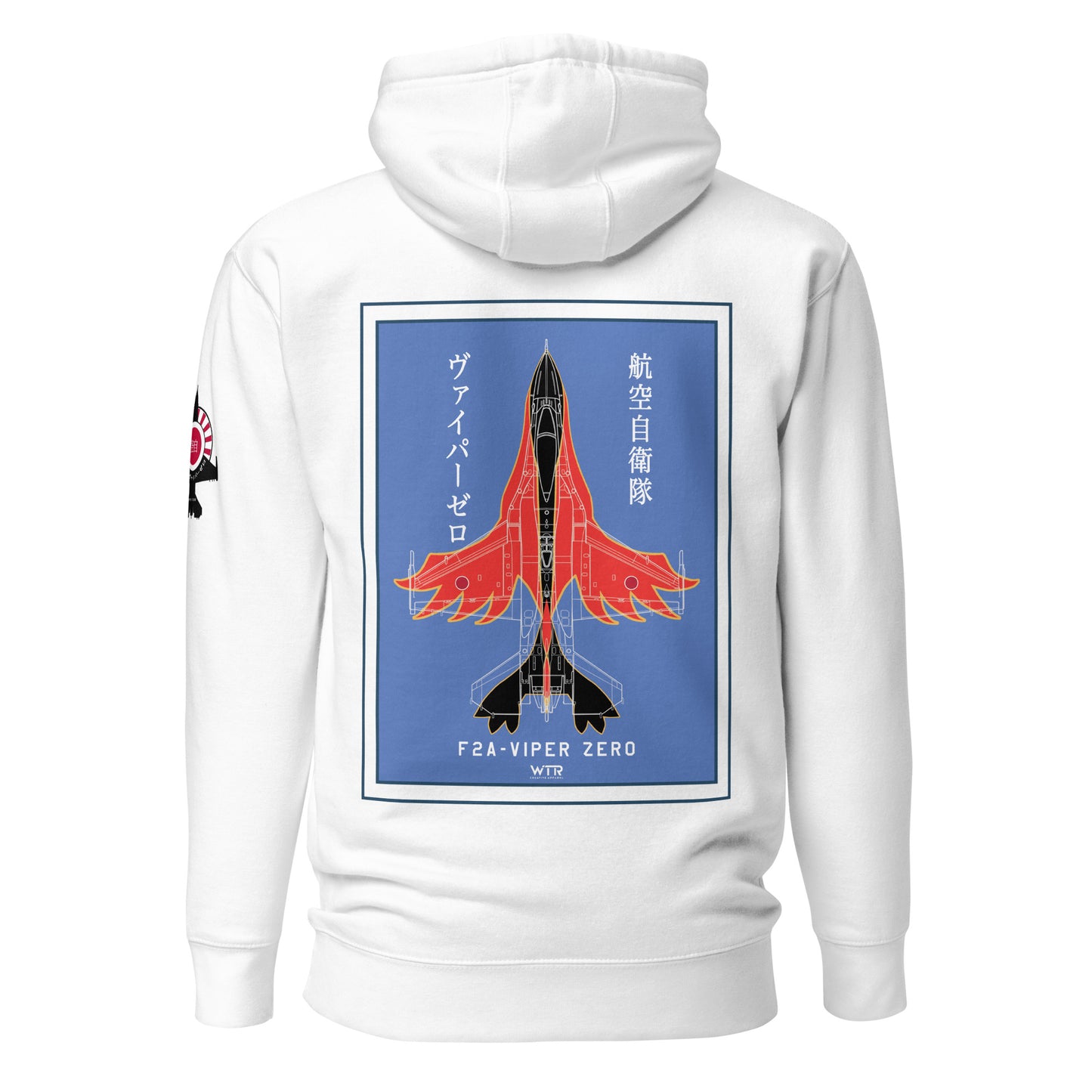 Hand-drawn schematic of the Mitsubishi F-2A Viper Zero Yatagarasu 60th Anniversary 6th Fighter Squadron livery on a unisex hoodie.