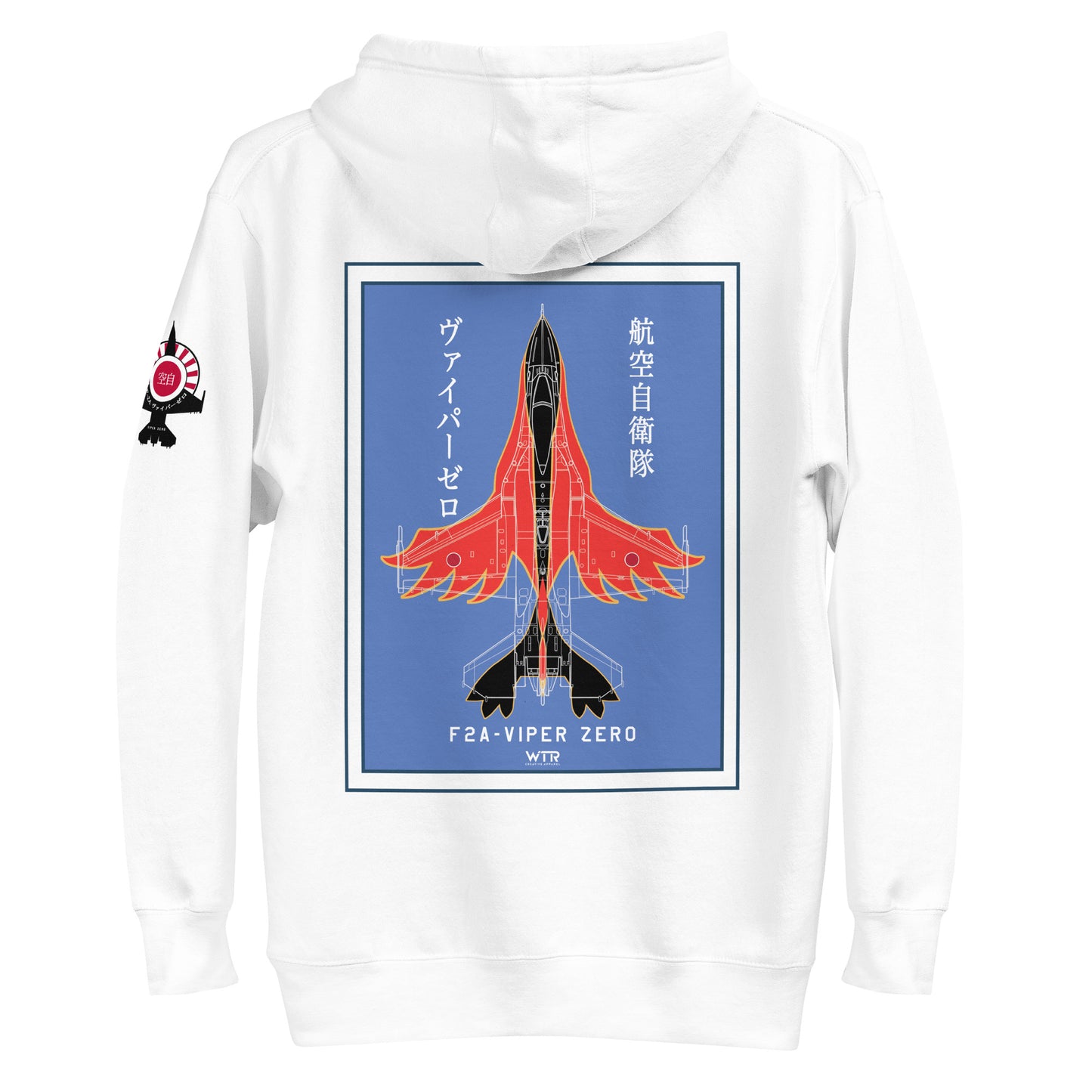 Hand-drawn schematic of the Mitsubishi F-2A Viper Zero Yatagarasu 60th Anniversary 6th Fighter Squadron livery on a unisex hoodie.