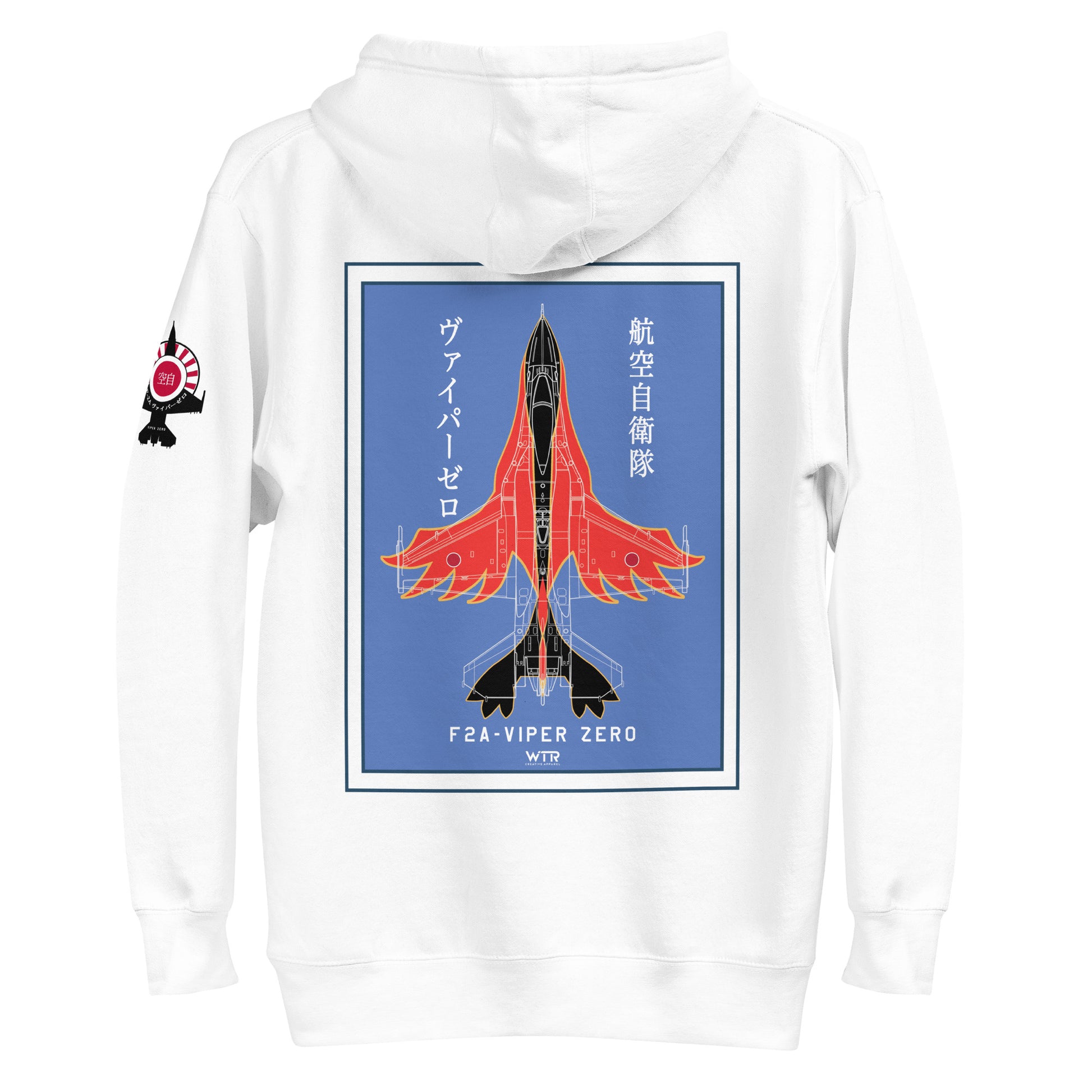 Hand-drawn schematic of the Mitsubishi F-2A Viper Zero Yatagarasu 60th Anniversary 6th Fighter Squadron livery on a unisex hoodie.