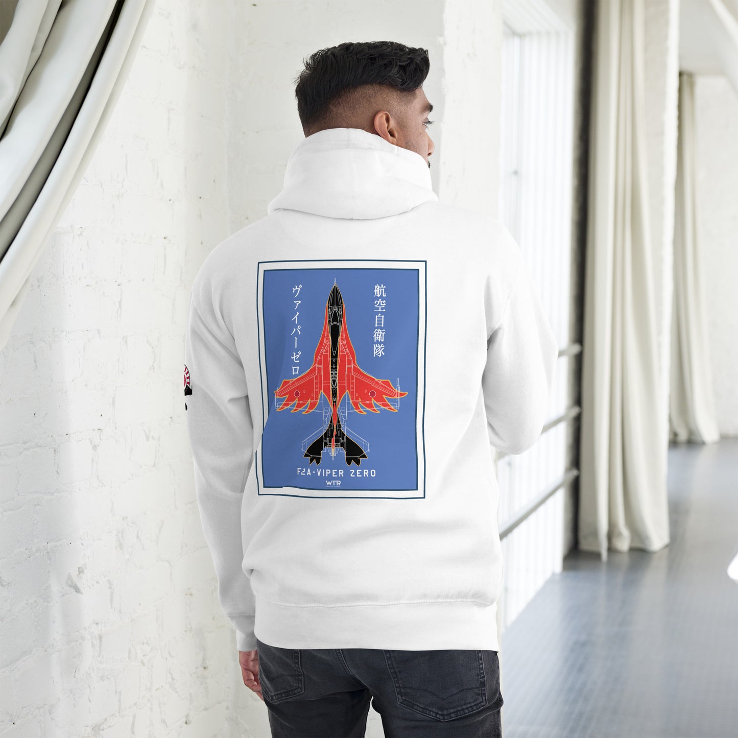 Hand-drawn schematic of the Mitsubishi F-2A Viper Zero Yatagarasu 60th Anniversary 6th Fighter Squadron livery on a unisex hoodie.