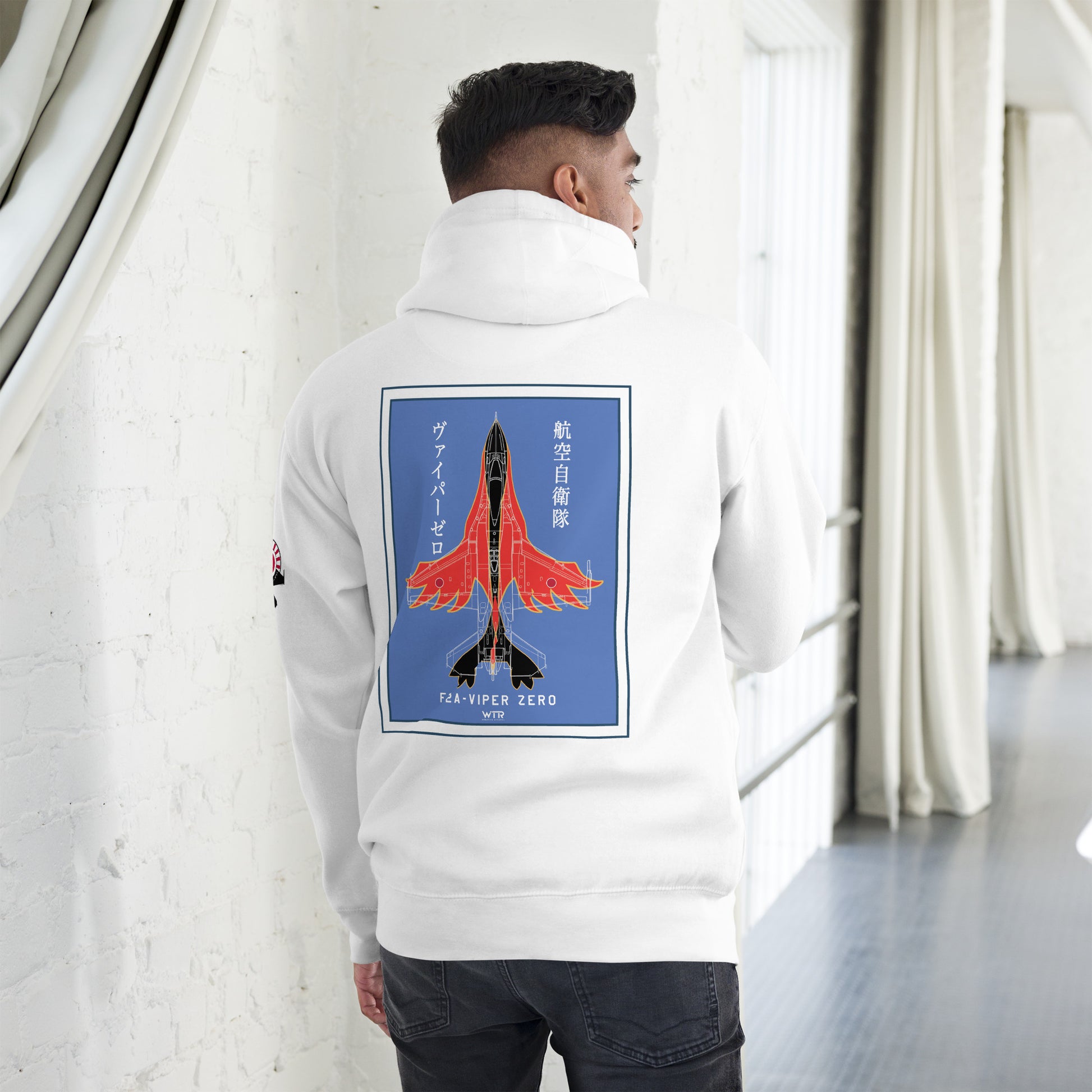 Hand-drawn schematic of the Mitsubishi F-2A Viper Zero Yatagarasu 60th Anniversary 6th Fighter Squadron livery on a unisex hoodie.