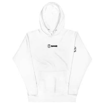 Hand-drawn schematic of the SAAB JAS 39 GRIPEN printed on a unisex hoodie.