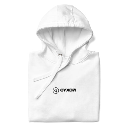 Hand-drawn schematic of the SUKHOI SU‑57 FELON printed on a unisex hoodie.