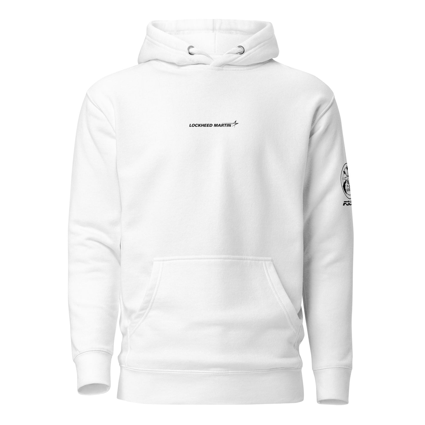 Hand-drawn schematic of the LOCKHEED MARTIN F-35C LIGHTNING II printed on a unisex hoodie.