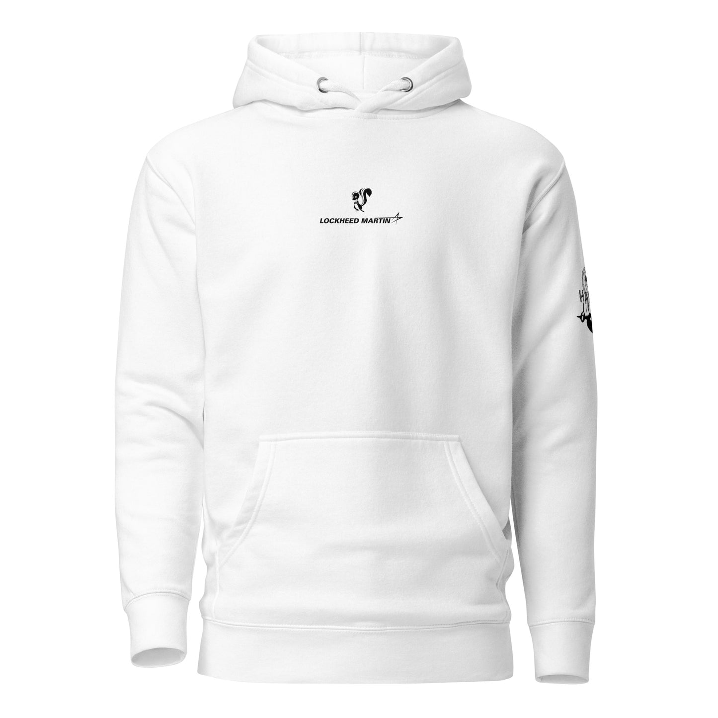 Hand-drawn schematic of the LOCKHEED MARTIN SKUNK WORKS SR-71 BLACKBIRD printed on a unisex hoodie.