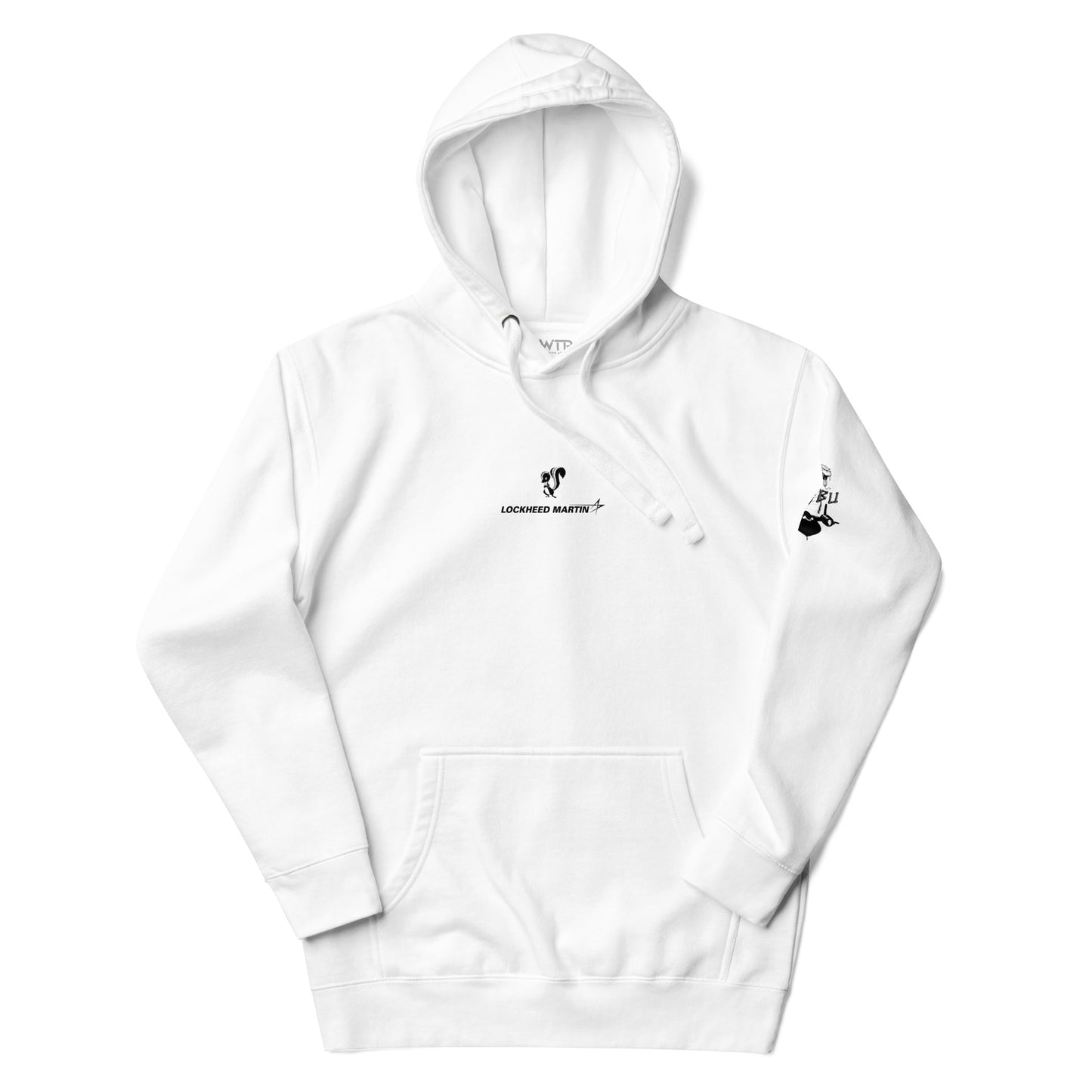 Hand-drawn schematic of the LOCKHEED MARTIN SKUNK WORKS SR-71 BLACKBIRD printed on a unisex hoodie.