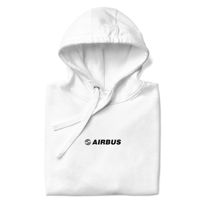 Hand-drawn schematic of the AIRBUS A380 SUPERJUMBO printed on a unisex hoodie.