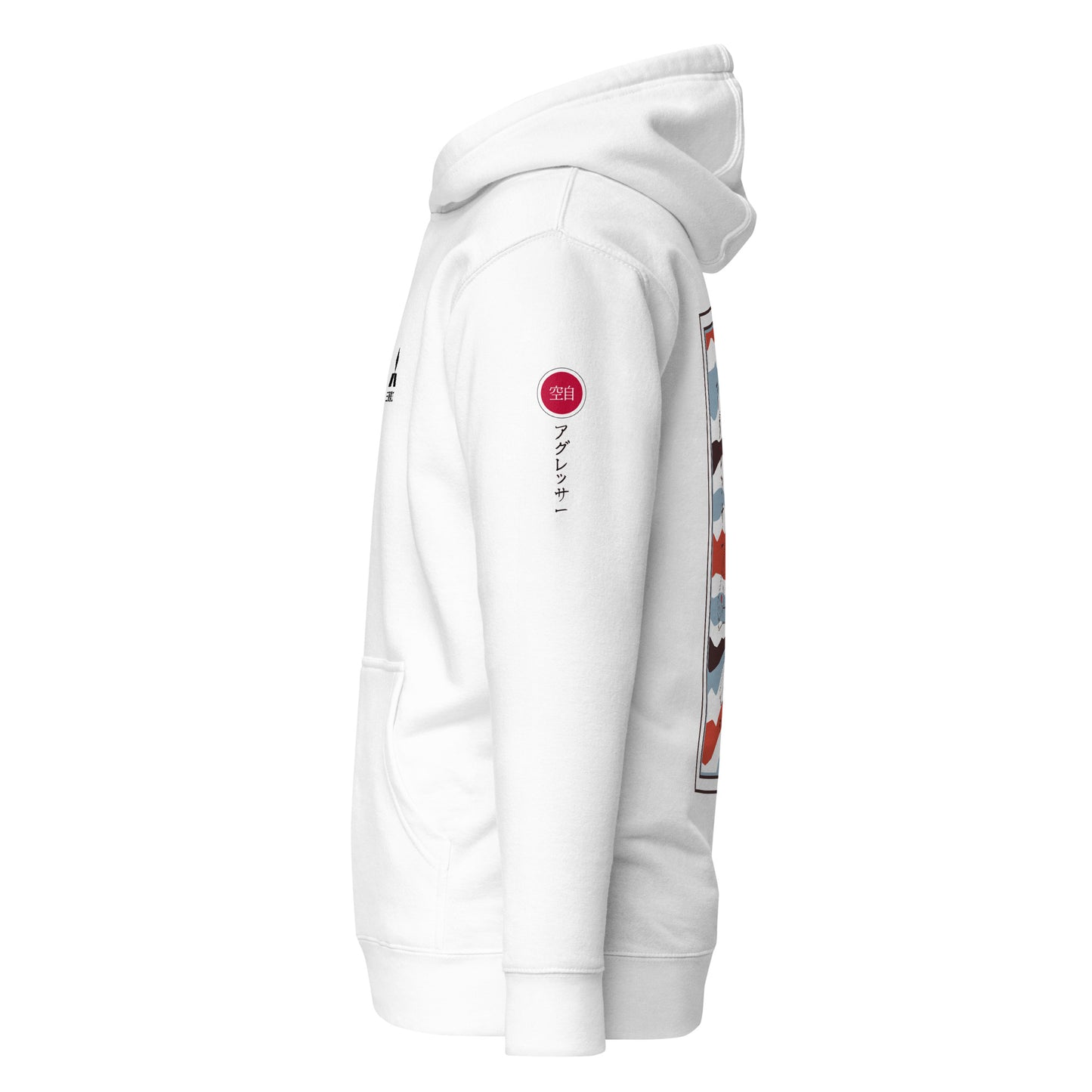 Hand-drawn schematic of the Mitsubishi F-15DJ Eagle Aggressor Minokasago Lionfish camouflage livery printed on a unisex hoodie.