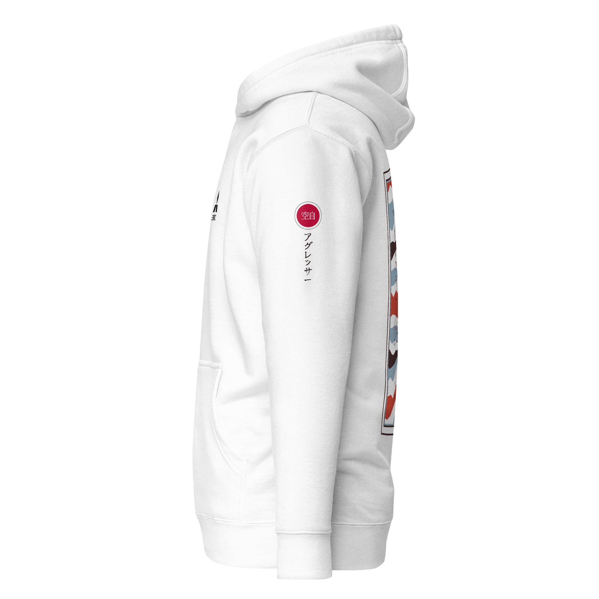 Hand-drawn schematic of the Mitsubishi F-15DJ Eagle Aggressor Minokasago Lionfish camouflage livery printed on a unisex hoodie.
