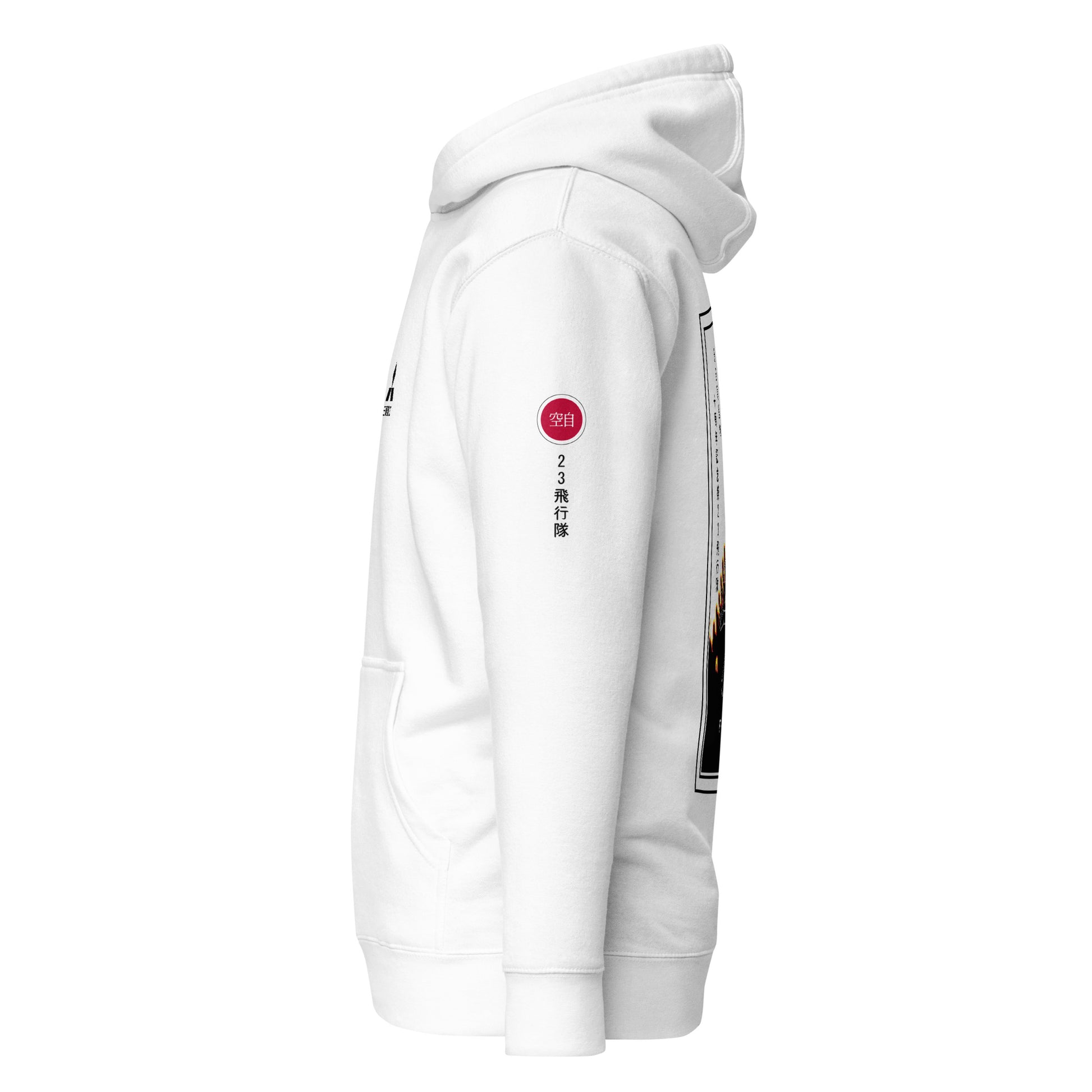 Hand-drawn schematic of the Mitsubishi F-15DJ Eagle 23rd Fighter Squadron 10th Anniversary Flame Edition livery on a unisex hoodie.