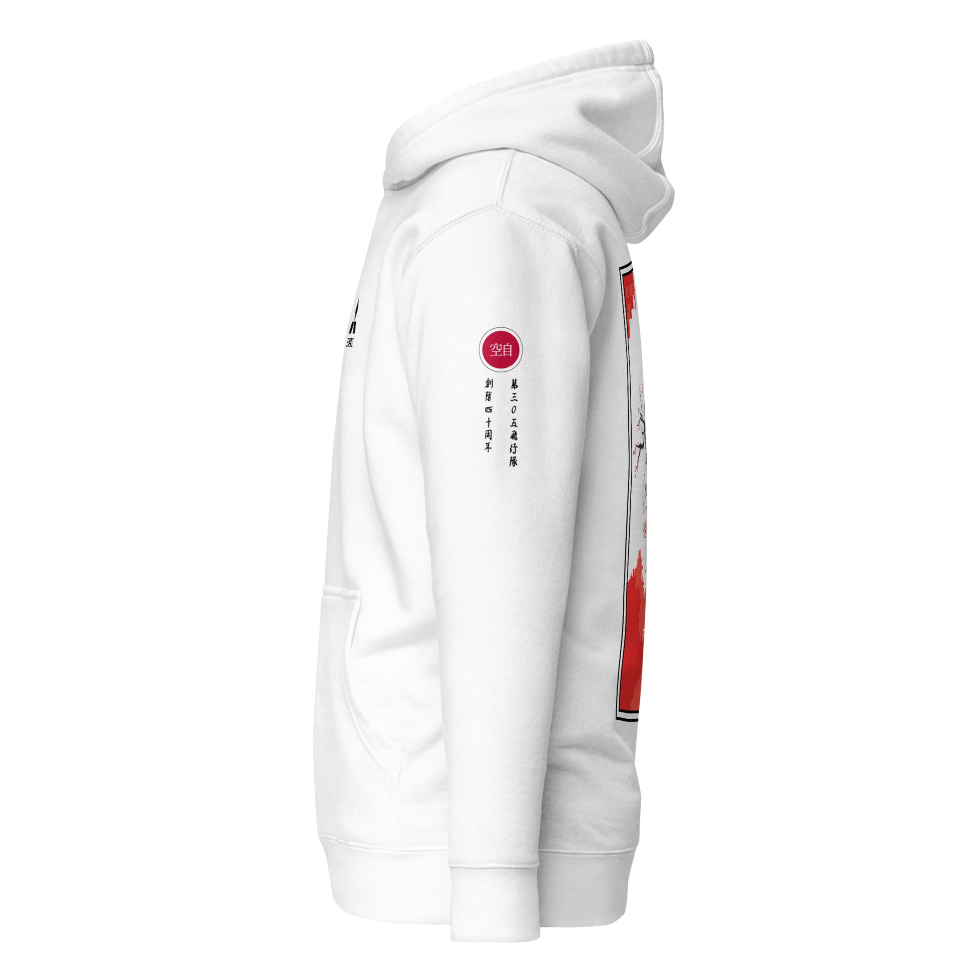 Hand-drawn schematic of the Mitsubishi F-15J Eagle 305th Tactical Fighter Squadron 40 Years Anniversary livery on a unisex hoodie.