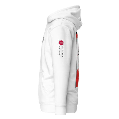 Hand-drawn schematic of the Mitsubishi F-15J Eagle 305th Tactical Fighter Squadron 40 Years Anniversary livery on a unisex hoodie.