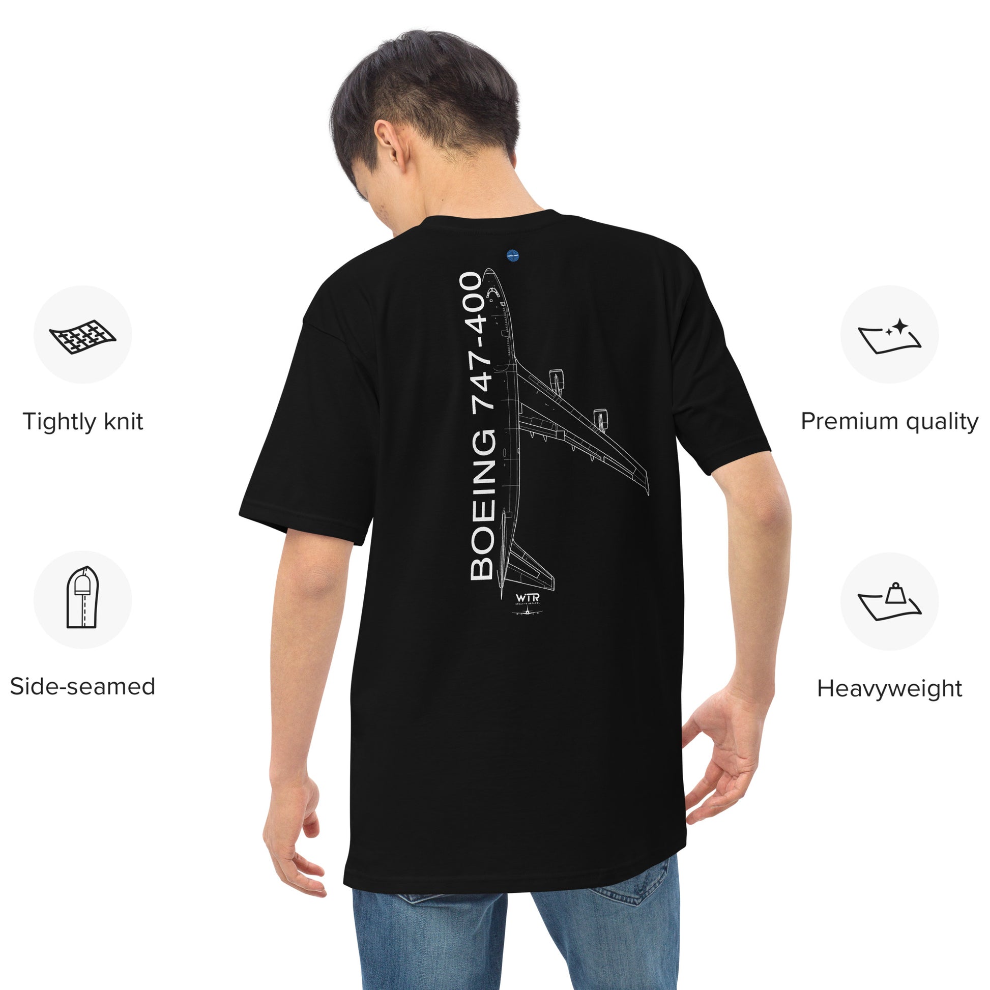 Boeing 747-400 Panam Variant Hand-Drawn Black T-Shirt