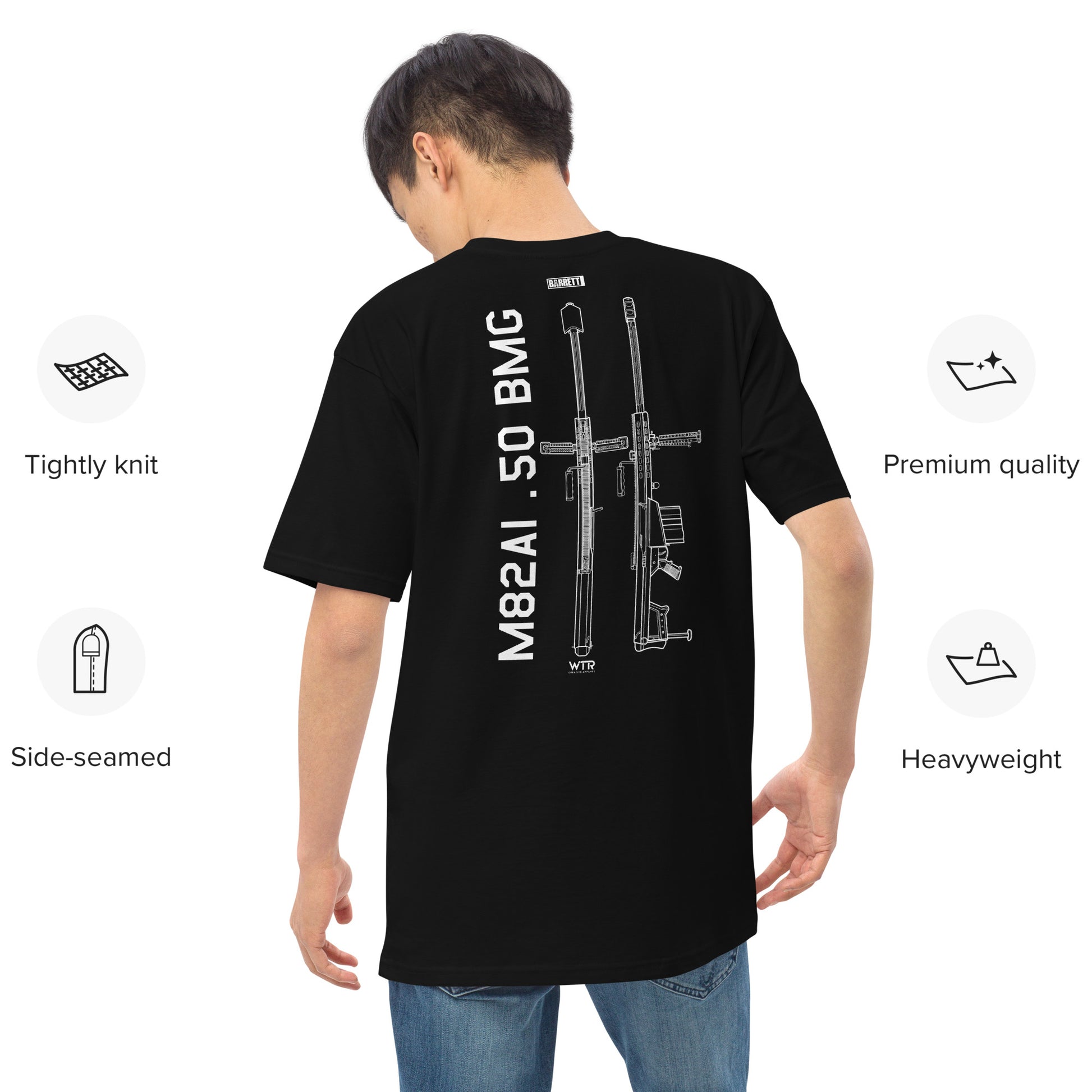 Barrett M82A1 .50 BMG Hand-Drawn Schematic Heavyweight Black T-Shirt
