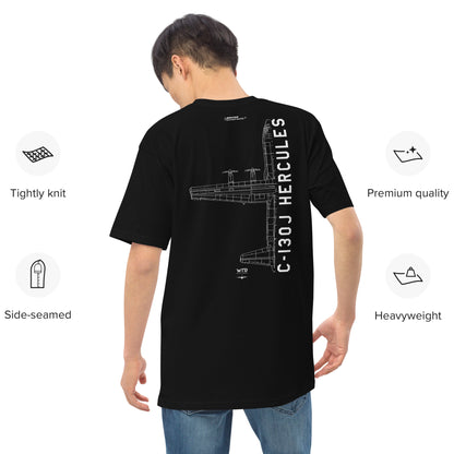 Lockheed Martin C-130j Hercules Hand-drawn Heavyweight Black T-shirt.