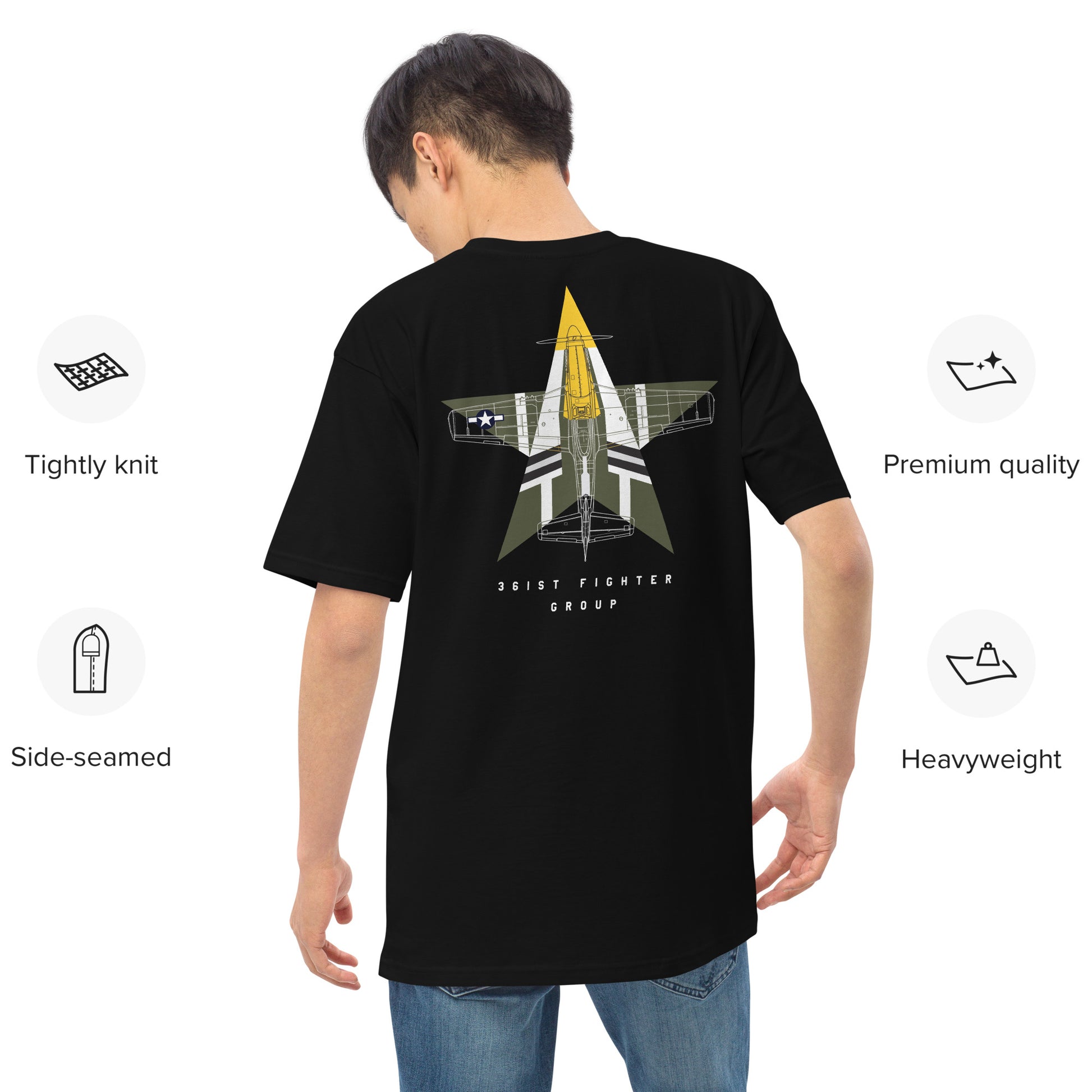 NORTH AMERICAN P-51D MUSTANG - 'FEROCIOUS FRANKIE' — hand-drawn artwork printed on premium T-shirt.