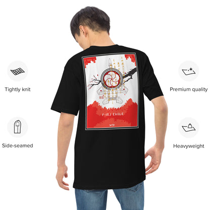 Hand-drawn schematic of the Mitsubishi F-15J Eagle 305th Tactical Fighter Squadron 40 Years livery on a premium heavyweight t-shirt.