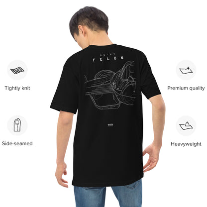 Hand-drawn front nose canopy study of the Sukhoi Su-57 Felon printed on a premium t-shirt.