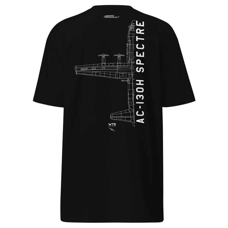 LOCKHEED MARTIN AC-130H SPECTRE GUNSHIP — hand-drawn artwork printed on heavyweight T-shirt.