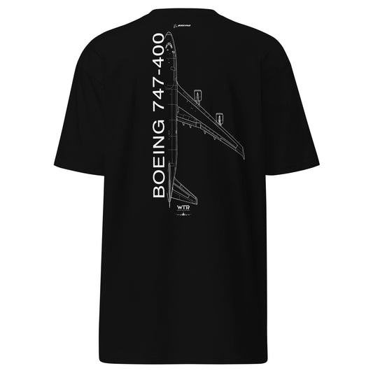 Boeing 747-400 Jumbo Edition Hand-Drawn Black T-Shirt