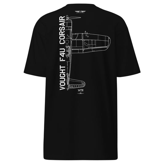 Vought F4U Corsair US Navy WW2 Pacific Theatre Hand-Drawn Black T-Shirt