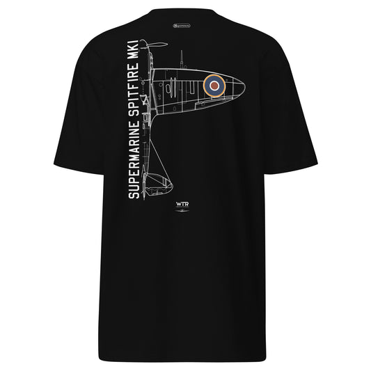 Supermarine Spitfire Mk1 Hand-Drawn Black T-Shirt