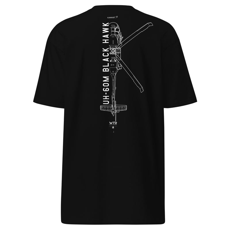 SIKORSKY UH-60M BLACK HAWK — hand-drawn MILITARY HELICOPTER artwork printed on heavyweight T-shirt.