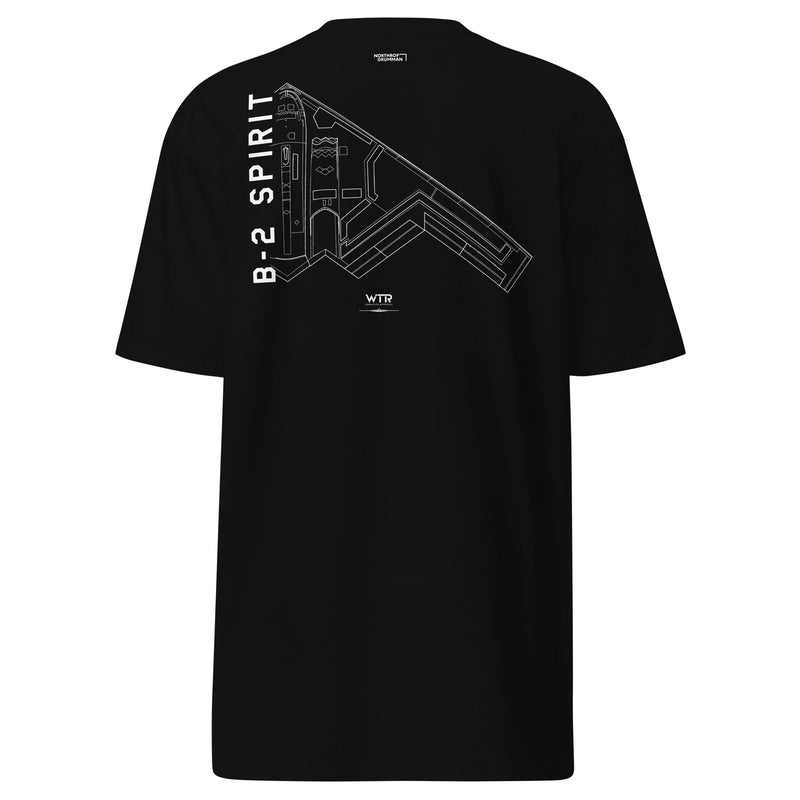 NORTHROP GRUMMAN B-2 SPIRIT — hand-drawn STEALTH BOMBER artwork printed on heavyweight T-shirt.