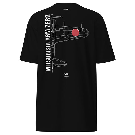 Mitsubishi A6M Zero Japanese Imperial Navy Hand-Drawn Black T-Shirt