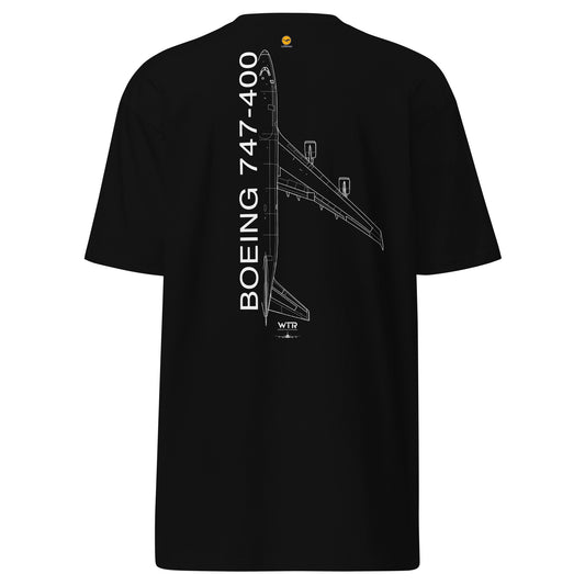 Boeing 747-400 Lufthansa Variant Hand-Drawn Black T-Shirt