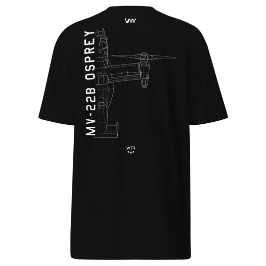 Bell Boeing MV-22 Osprey Tiltrotor Hand-Drawn Schematic Black T-Shirt