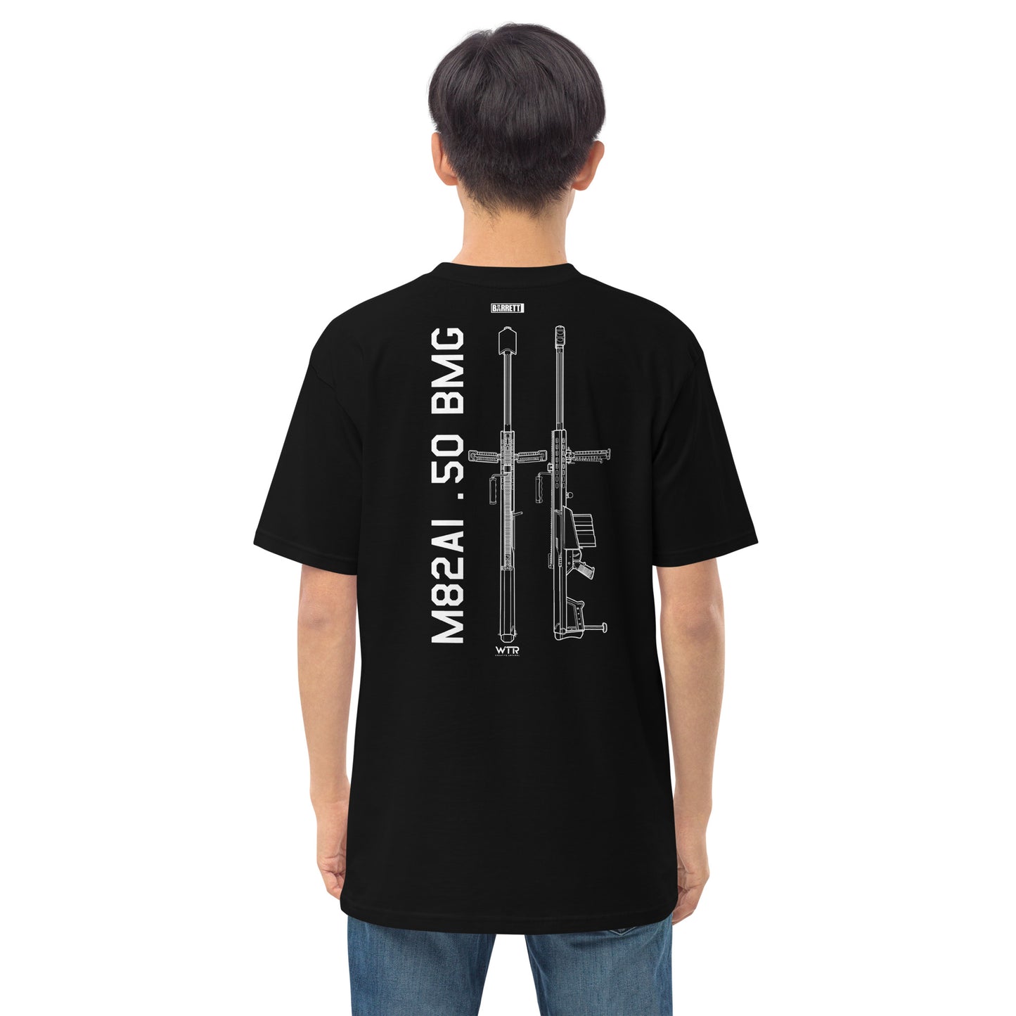 Barrett M82A1 .50 BMG Hand-Drawn Schematic Heavyweight Black T-Shirt