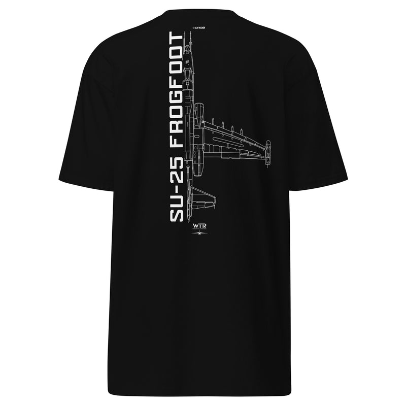 Sukhoi Su-25 Frogfoot Hand-Drawn Schematic Heavyweight Black T-Shirt