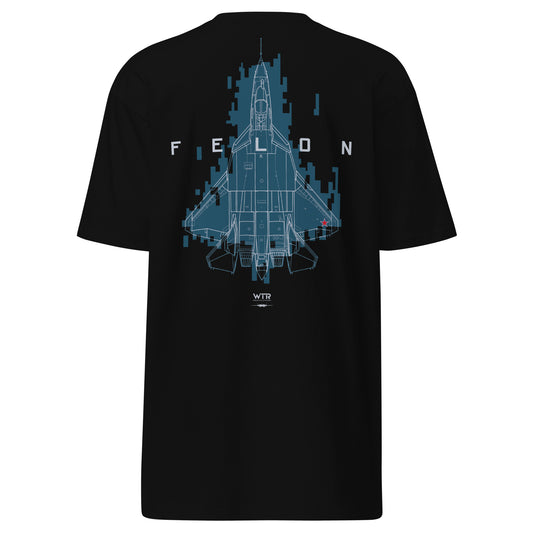 Sukhoi Su-57 T-50 Felon Camouflage Study– Hand-drawn Heavyweight Black T-shirt.