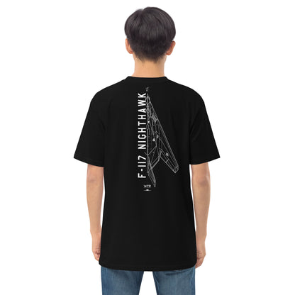 LOCKHEED MARTIN SKUNK WORKS F-117 NIGHTHAWK — hand-drawn ATTACK AIRCRAFT artwork printed on heavyweight T-shirt.