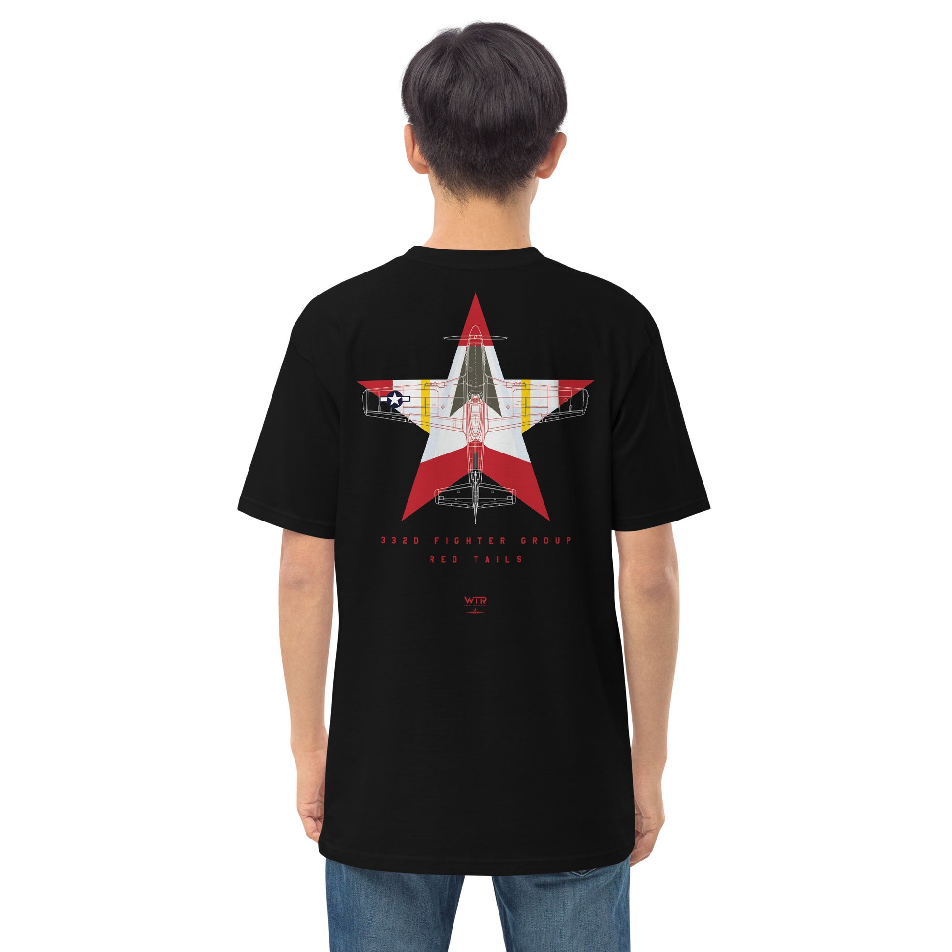 NORTH AMERICAN P-51D MUSTANG - 332ND EXPEDITIONARY OPERATIONS GROUP LIVERY EDITION (RED TAILS) — hand-drawn artwork printed on heavyweight T-shirt; special livery.
