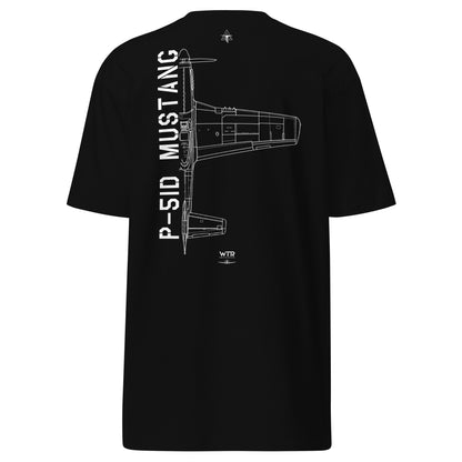 North American P-51D Mustang Hand-Drawn Black T-Shirt