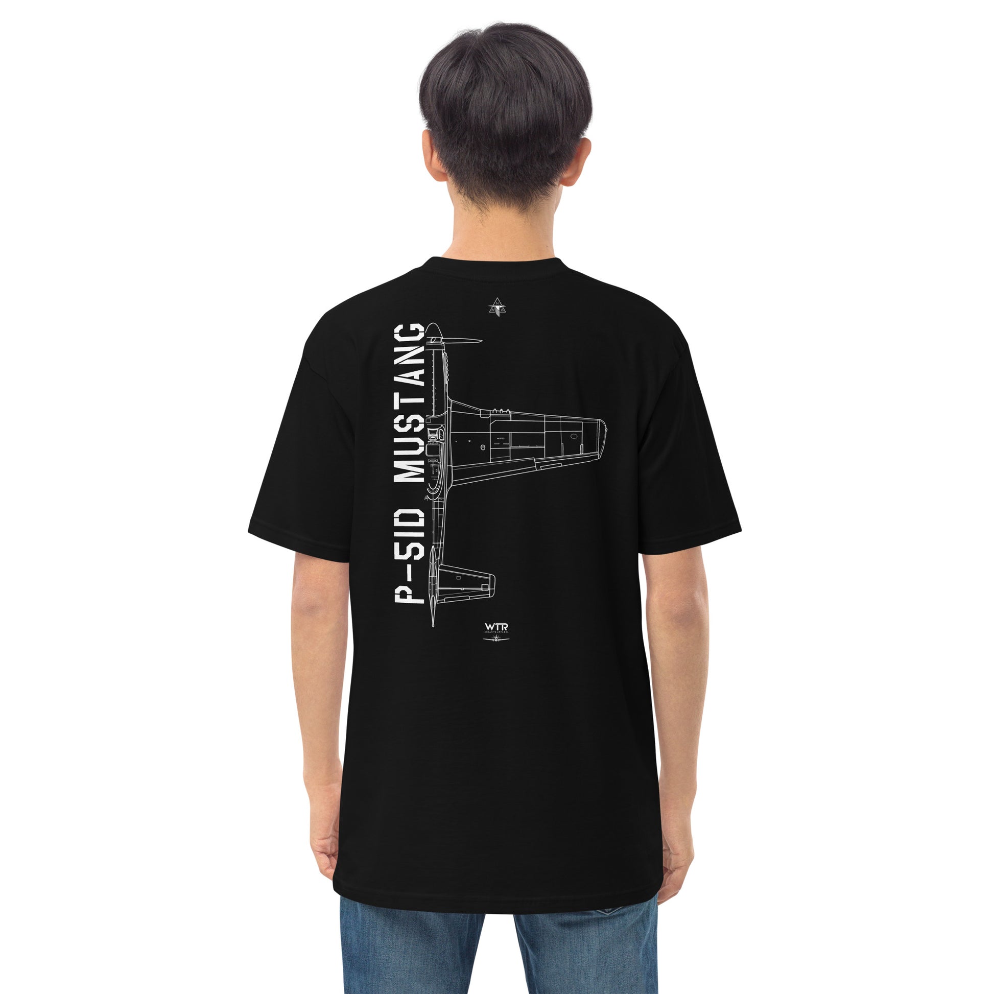 North American P-51D Mustang Hand-Drawn Black T-Shirt