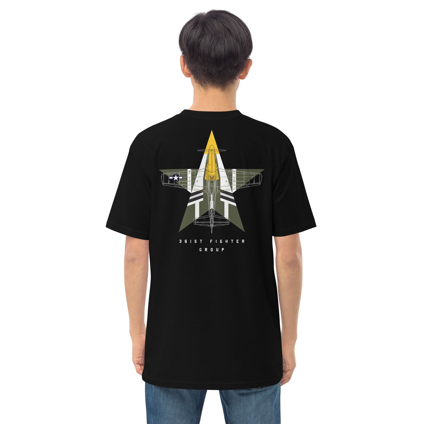 NORTH AMERICAN P-51D MUSTANG - 'FEROCIOUS FRANKIE' — hand-drawn artwork printed on premium T-shirt.