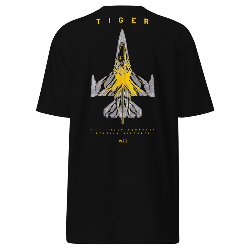 F-16 FIGHTING FALCON - BELGIAN AIR FORCE 31ST TIGER SQUADRON (SPEC 2) CAMOUFLAGE — HEAVYWEIGHT T-SHIRT artwork.; camouflage study