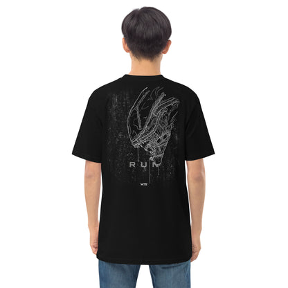 Hand-drawn schematic of the ALIEN XENOMORPH printed on a heavyweight T-shirt.