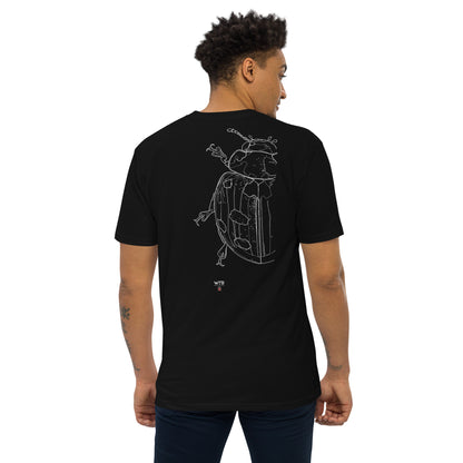 Hand-drawn schematic of the COCCINELLA SEPTEMPUNCTATA LADYBIRD printed on a heavyweight T-shirt.