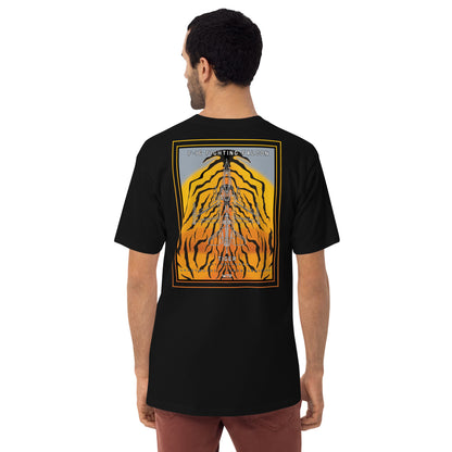 Hand-drawn schematic of the F-16 Belgian Air Force 31st Tiger Squadron 65th Anniversary livery on a premium t-shirt.